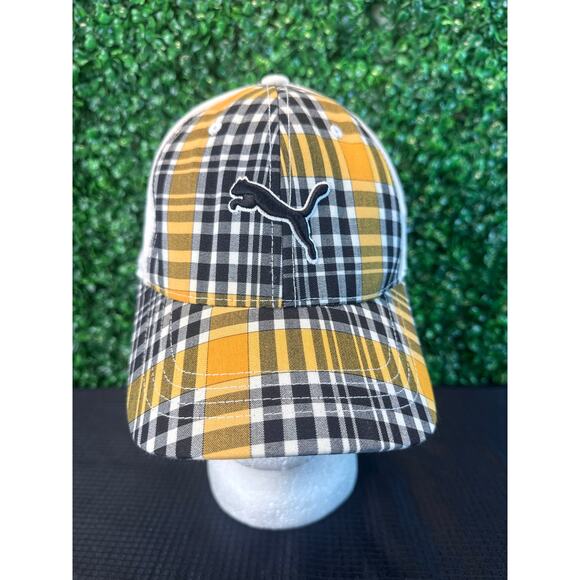 Puma Velour Flexfit Baseball Hat Size Large XL Yellow and Black Adult Cap - Picture 1 of 8